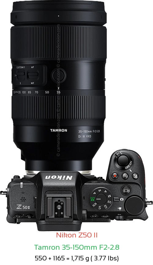 Nikon Z50 II with Tamron 35-150mm F2-2.8 Lens Size