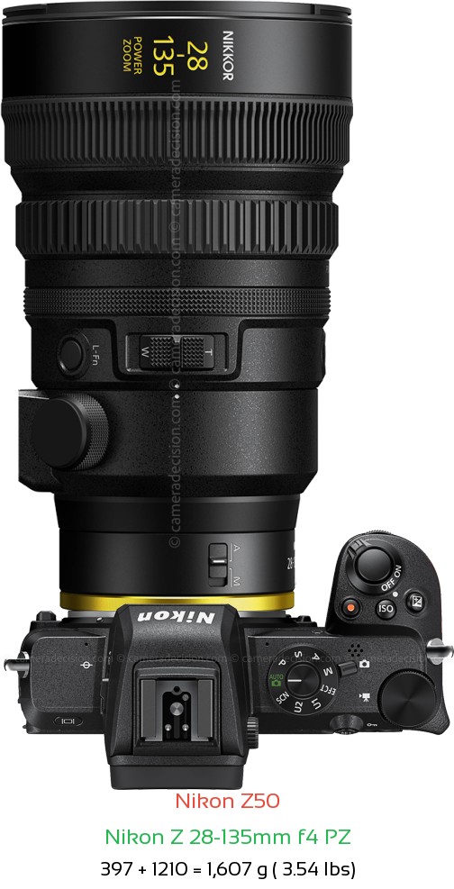 Nikon Z50 with Nikon Z 28-135mm f4 PZ Lens Size