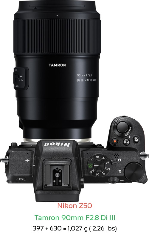 Nikon Z50 with Tamron 90mm F2.8 Di III Lens Size