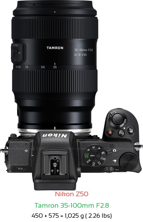 Nikon Z50 with Tamron 35-100mm F2.8 Lens Size
