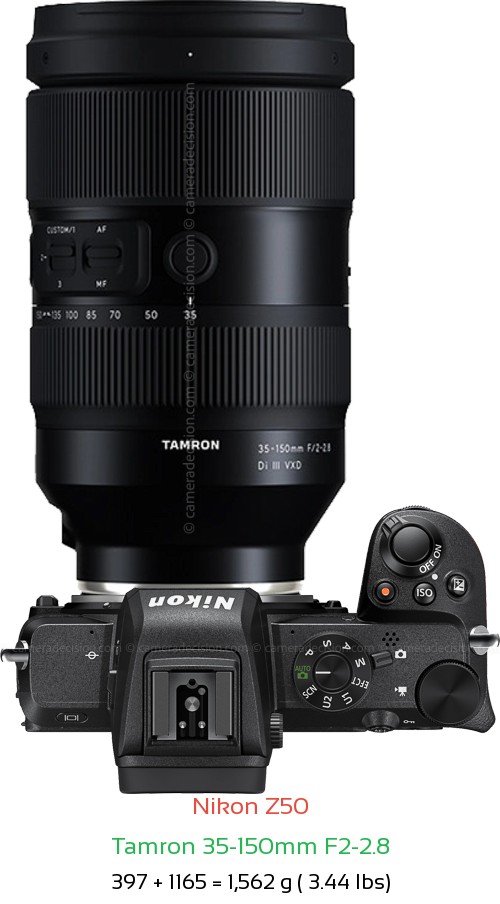 Nikon Z50 with Tamron 35-150mm F2-2.8 Lens Size
