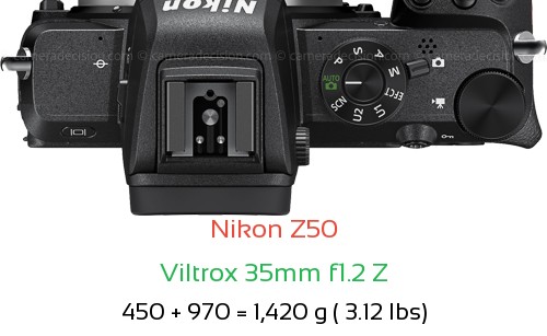 Nikon Z50 with Viltrox 35mm f1.2 Z Lens Size