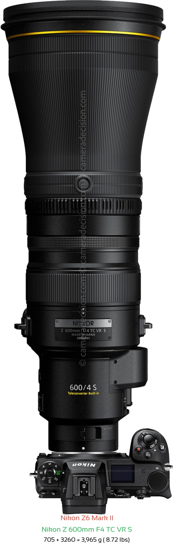Nikon Z6 II with Nikon Z 600mm F4 TC VR S Lens Size
