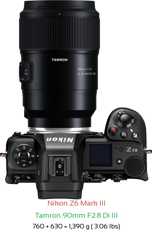 Nikon Z6 III with Tamron 90mm F2.8 Di III Lens Size