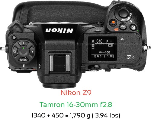 Nikon Z9 with Tamron 16-30mm f2.8 Lens Size