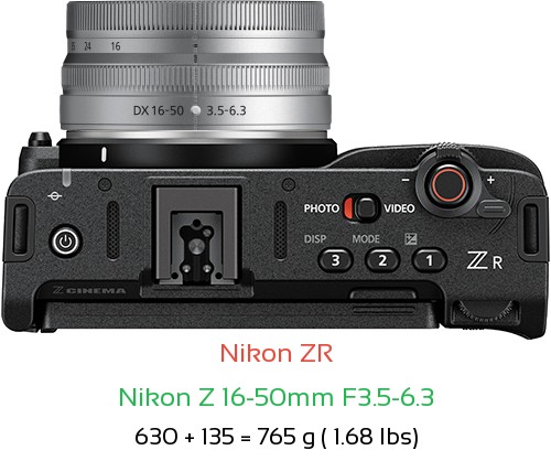 Nikon ZR with Nikon Z 16-50mm F3.5-6.3 Lens Size