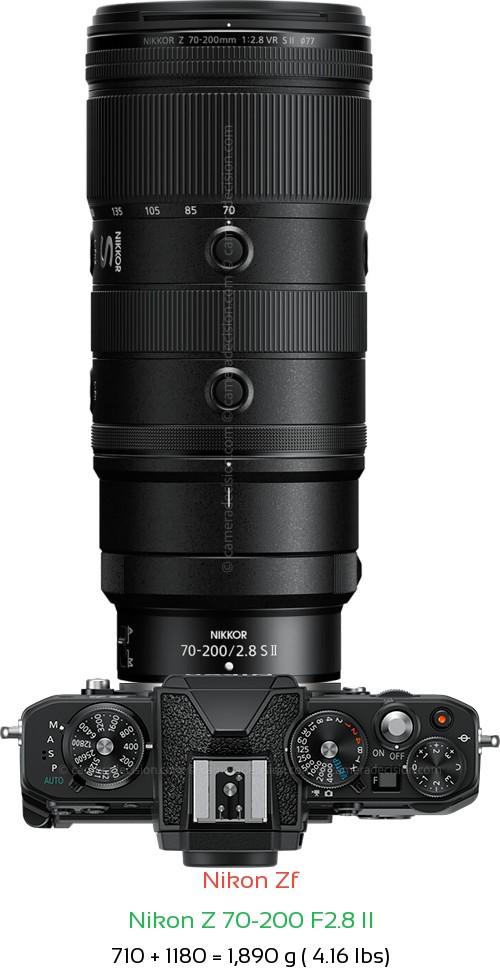 Nikon Zf with Nikon Z 70-200 F2.8 II Lens Size