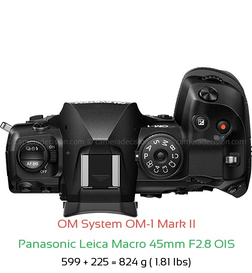 OM System OM-1 II with Panasonic Leica Macro 45mm F2.8 OIS Lens Size