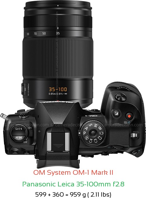 OM System OM-1 II with Panasonic Leica 35-100mm f2.8 Lens Size