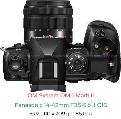 OM System OM-1 II with Panasonic 14-42mm F3.5-5.6 II OIS Lens Size