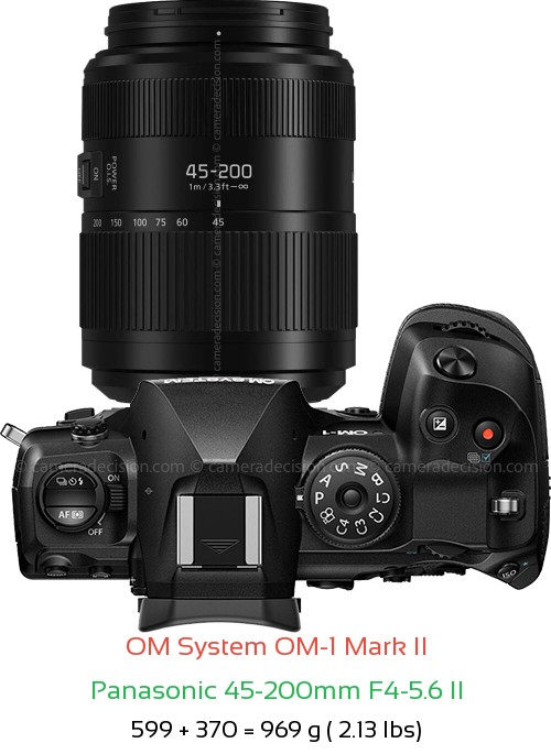 OM System OM-1 II with Panasonic 45-200mm F4-5.6 II Lens Size