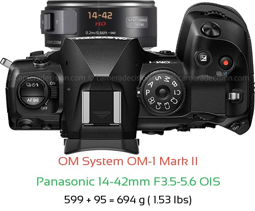 OM System OM-1 II with Panasonic 14-42mm F3.5-5.6 OIS Lens Size