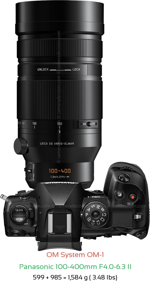 OM System OM-1 with Panasonic 100-400mm F4.0-6.3 II Lens Size