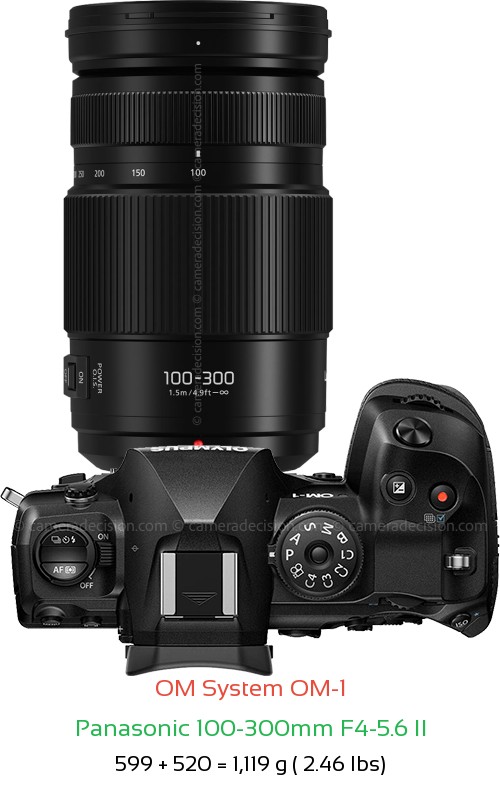 OM System OM-1 with Panasonic 100-300mm F4-5.6 II Lens Size