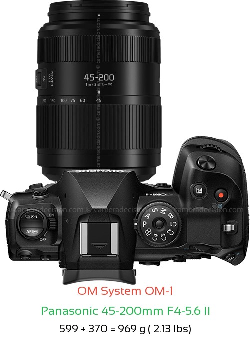 OM System OM-1 with Panasonic 45-200mm F4-5.6 II Lens Size