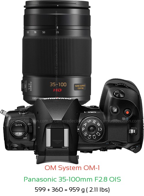 OM System OM-1 with Panasonic 35-100mm F2.8 OIS Lens Size
