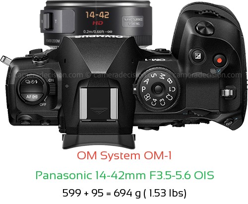 OM System OM-1 with Panasonic 14-42mm F3.5-5.6 OIS Lens Size