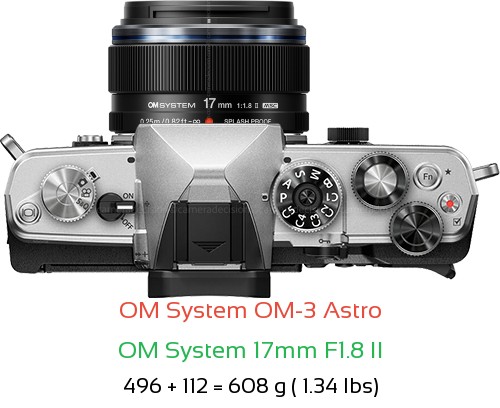 OM System OM-3 Astro with OM System 17mm F1.8 II Lens Size