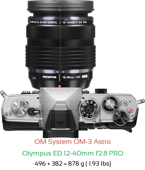 OM System OM-3 Astro with Olympus ED 12-40mm f2.8 PRO Lens Size