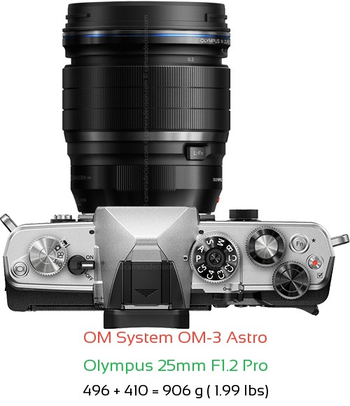 OM System OM-3 Astro with Olympus 25mm F1.2 Pro Lens Size