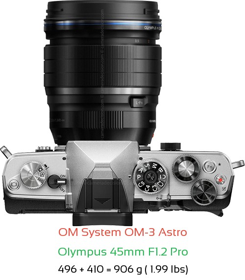 OM System OM-3 Astro with Olympus 45mm F1.2 Pro Lens Size