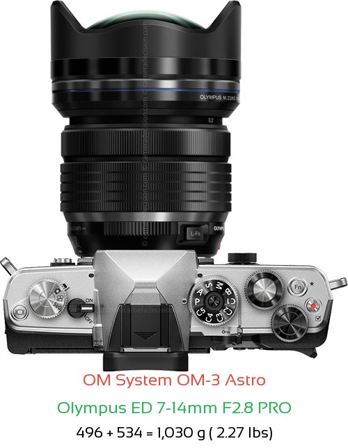 OM System OM-3 Astro with Olympus ED 7-14mm F2.8 PRO Lens Size