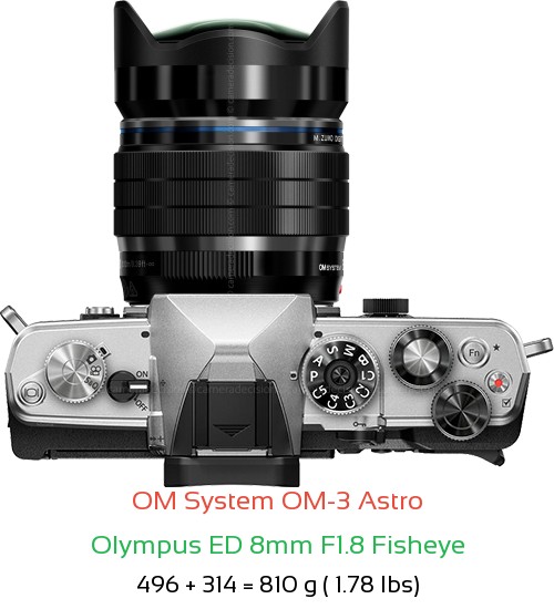 OM System OM-3 Astro with Olympus ED 8mm F1.8 Fisheye Lens Size