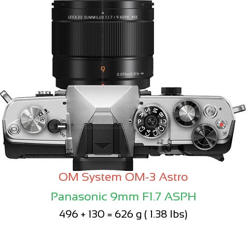 OM System OM-3 Astro with Panasonic 9mm F1.7 ASPH Lens Size