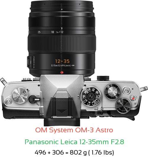 OM System OM-3 Astro with Panasonic Leica 12-35mm F2.8 Lens Size