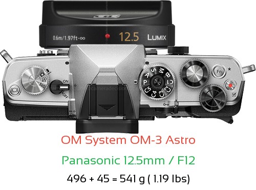 OM System OM-3 Astro with Panasonic 12.5mm / F12 Lens Size