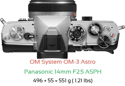 OM System OM-3 Astro with Panasonic 14mm F2.5 ASPH Lens Size