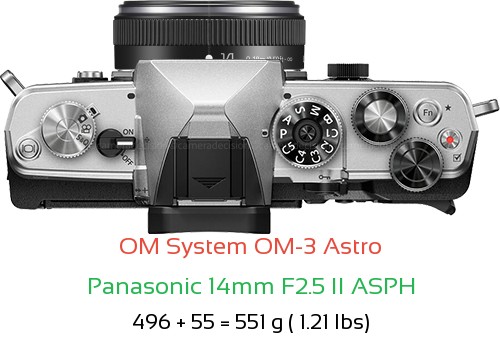 OM System OM-3 Astro with Panasonic 14mm F2.5 II ASPH Lens Size