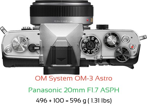 OM System OM-3 Astro with Panasonic 20mm F1.7 ASPH Lens Size