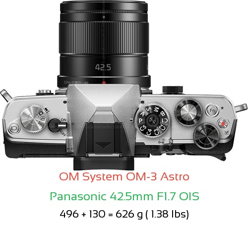 OM System OM-3 Astro with Panasonic 42.5mm F1.7 OIS Lens Size
