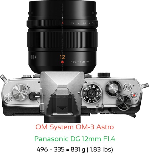 OM System OM-3 Astro with Panasonic DG 12mm F1.4 Lens Size