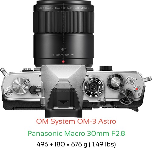 OM System OM-3 Astro with Panasonic Macro 30mm F2.8 Lens Size