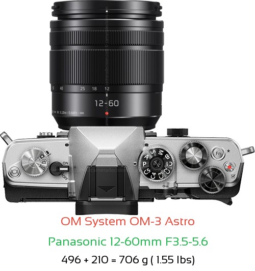 OM System OM-3 Astro with Panasonic 12-60mm F3.5-5.6 Lens Size