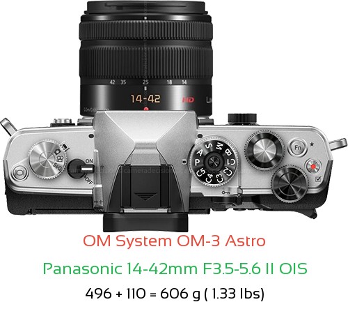 OM System OM-3 Astro with Panasonic 14-42mm F3.5-5.6 II OIS Lens Size
