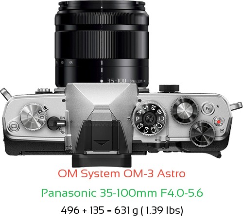 OM System OM-3 Astro with Panasonic 35-100mm F4.0-5.6 Lens Size