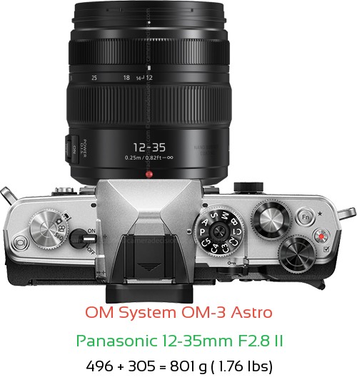 OM System OM-3 Astro with Panasonic 12-35mm F2.8 II Lens Size