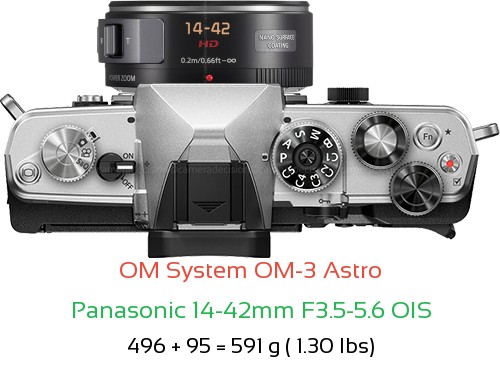 OM System OM-3 Astro with Panasonic 14-42mm F3.5-5.6 OIS Lens Size