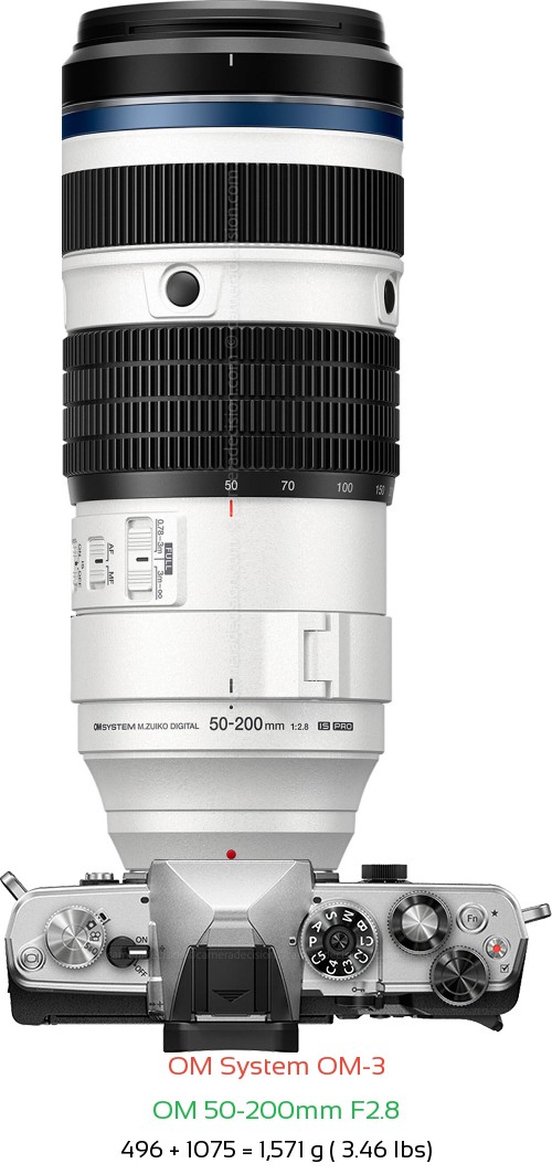 OM System OM-3 with OM 50-200mm F2.8 Lens Size