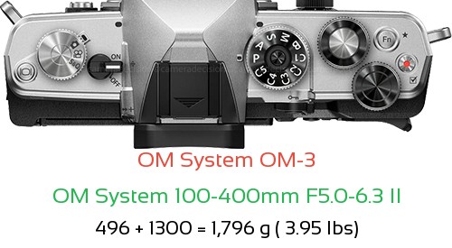 OM System OM-3 with OM System 100-400mm F5.0-6.3 II Lens Size