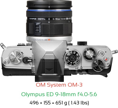 OM System OM-3 with Olympus ED 9-18mm f4.0-5.6 Lens Size