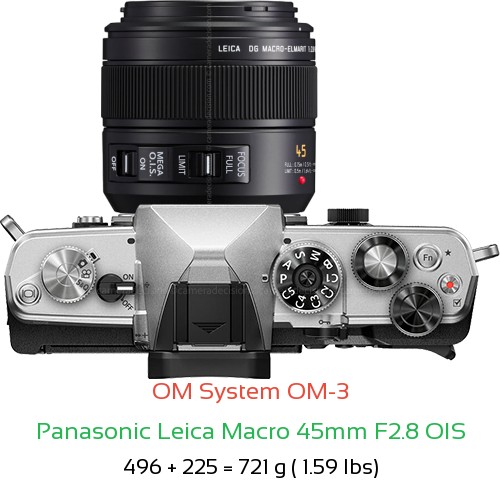 OM System OM-3 with Panasonic Leica Macro 45mm F2.8 OIS Lens Size