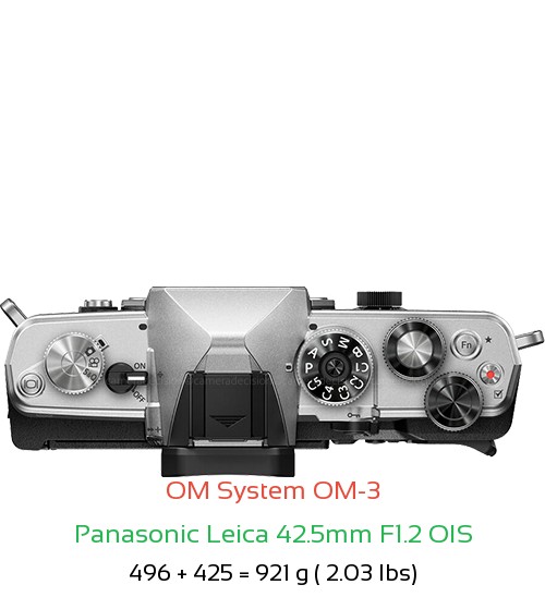 OM System OM-3 with Panasonic Leica 42.5mm F1.2 OIS Lens Size