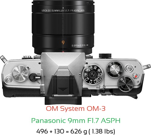 OM System OM-3 with Panasonic 9mm F1.7 ASPH Lens Size