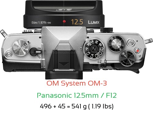OM System OM-3 with Panasonic 12.5mm / F12 Lens Size