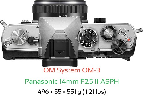 OM System OM-3 with Panasonic 14mm F2.5 II ASPH Lens Size