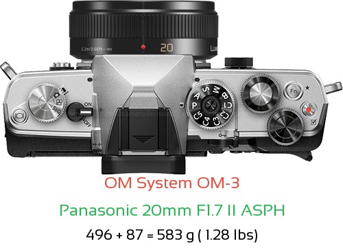 OM System OM-3 with Panasonic 20mm F1.7 II ASPH Lens Size